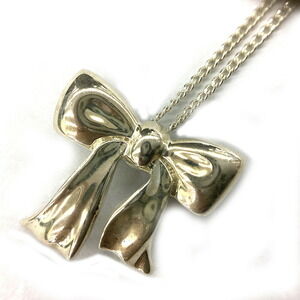 TIFFANY Co Ribbon Necklace Silver Classic Great Kantei Kyoku Kanuma